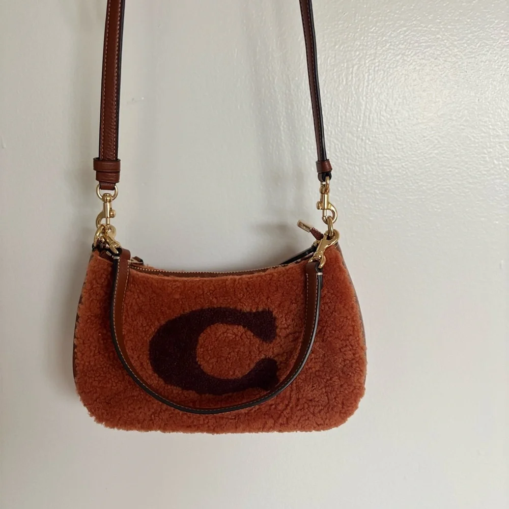 Coach Tan Shearling Shoulder Bag - Picture 5 of 7